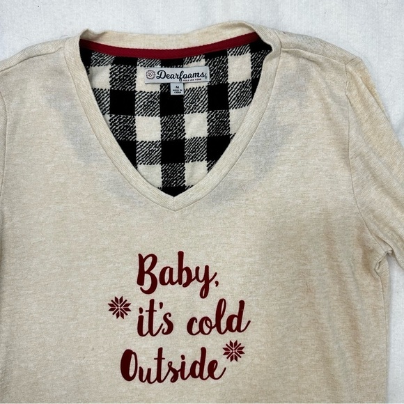 Dearfoams Baby it's Cold Outside Cozy Long Sleeve t-shirt pajama top, base layer - Picture 2 of 5